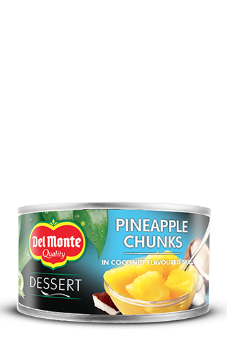Bocaditos de piña con almíbar aromatizado al coco